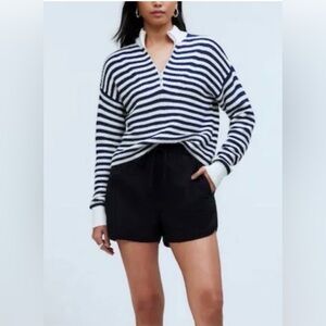 Madewell- Ribbed Half-Zip Knit Sweater in Stripe Bright Ivory/ Navy. Size: XS